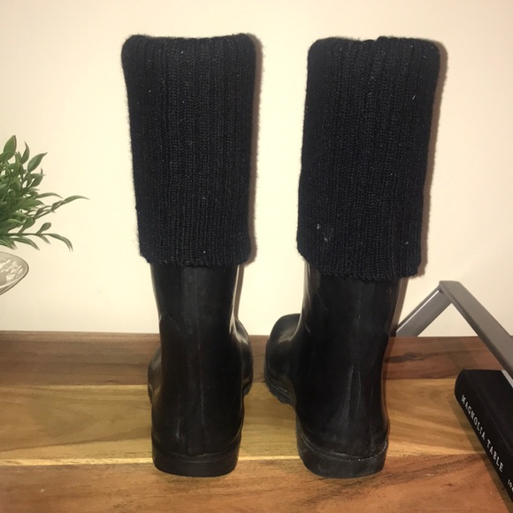 Black rubber rain boots with sock topper! - Picture 2 of 4